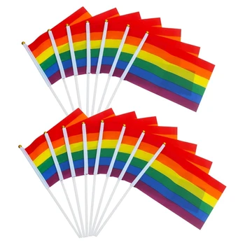 15 Vaivorykštė Vertus Šaligatvio Garbanojimo - Stick Vėliavas - Daugiaspalvis Mini Vertus Vėliavėles LGBT Gėjų Renginių