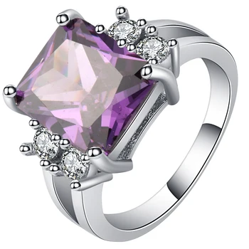 Madinga violetinė žavinga Aikštėje kristalų Pritraukti dėmesį sidabro spalvos žiedas, vestuvių moteris dovaną-Aukštos kokybės krištolo bague