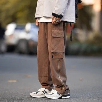 Medvilnės Krovinių Kelnės Vyrams Mados Retro Kišenėje Atsitiktinis Kelnės Vyrams Japonijos Streetwear Hip-Hop Prarasti Tiesiai Pants Mens Kelnės