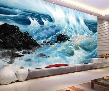 Pritaikyti bet kokio dydžio tapetai, freskos, Europos ir Amerikos vandenyno bangų fone, sienos dekoratyvinis dažymas sienų lipdukai tėtis